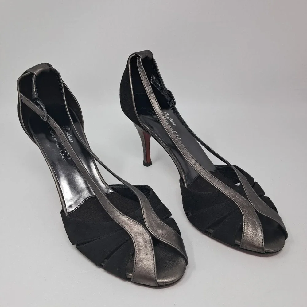 Donald J. Pliner Couture Heels Pumps Size 7.5 M Black Pewter Silver Italy